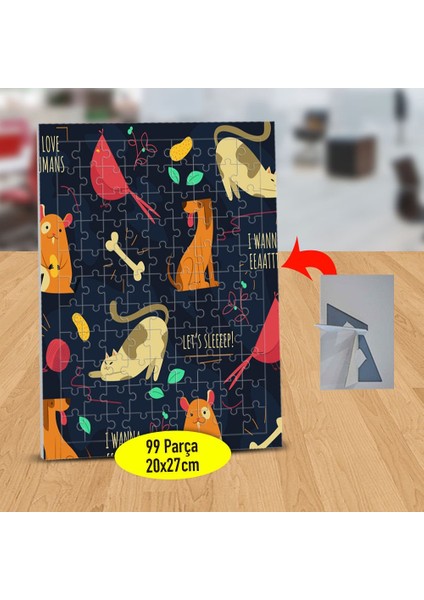 Sevimli Kedi Köpek ve Kuş 99 Parça Puzzle Yapboz TABLO-48126115