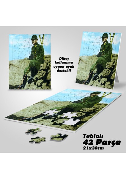 Asil Hobi Cephede Üniformalı Mustafa Kemal Atatürk -Yapboz - Ayak Destekli Çerçeveli 42 Parça Puzzle