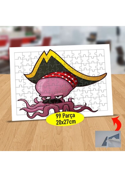Korsan Kostümlü Sevimli Ahtapot 99 Parça Puzzle Yapboz Tablo-58