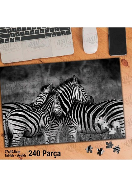 Asil Hobi Zebra - Vahşi Yaşam -Hayvanlar - Doğa Yapboz -Ayak Destekli Çerçeveli 240 Parça Puzzle