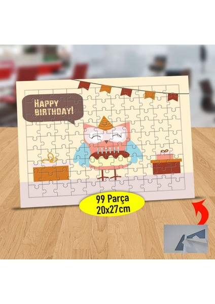 Happy Birthday Partideki Baykuş 99 Parça Puzzle Yapboz TABLO-2147