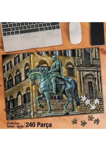 Asil Hobi Signoria Meydanı - Italya - Heykel -Şehir Yapboz -Ayak Destekli Çerçeveli 240 Parça Puzzle