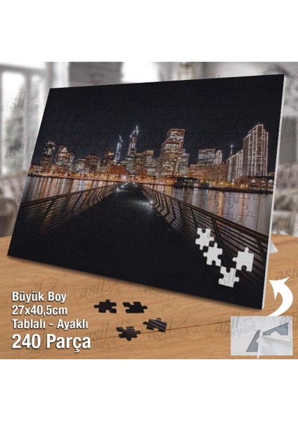 Asil Hobi Yüksek Binalar - Deniz - Yansıma - Gece Yapboz- Ayak Destekli Çerçeveli 240 Parça Puzzle fiyatları
