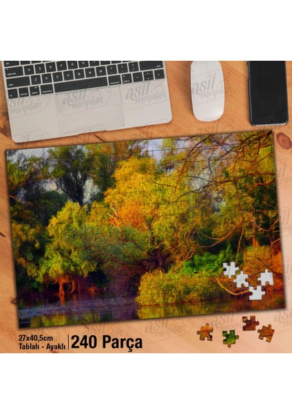 Asil Hobi Ağaçlar -Gölet- Yansıma - Doğa - Manzara Yapboz - Ayak Destekli Çerçeveli 240 Parça Puzzle