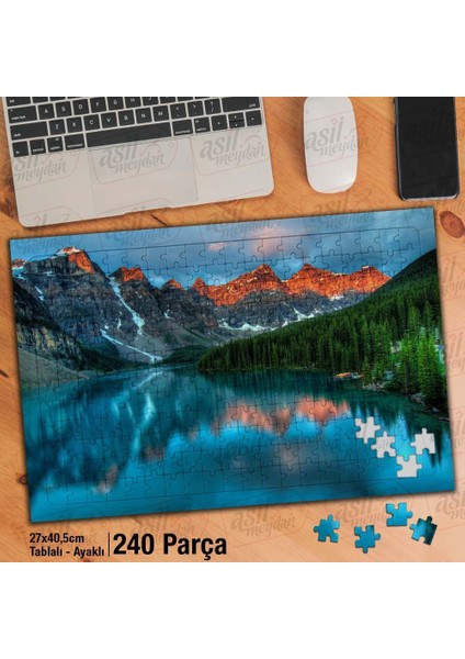 Asil Hobi Karlı Dağlar -Çam Ağaçları -Göl -Manzara Yapboz -Ayak Destekli Çerçeveli 240 Parça Puzzle