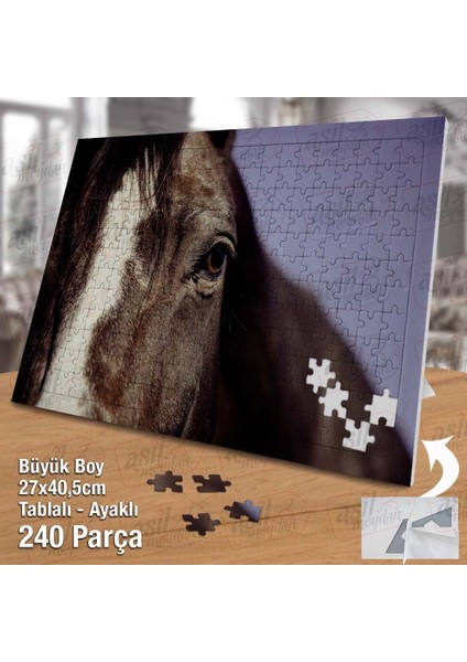 Asil Hobi Kahverengi At - Yakın Çekim -Vahşi Hayvan Yapboz- Ayak Destekli Çerçeveli 240 Parça Puzzle