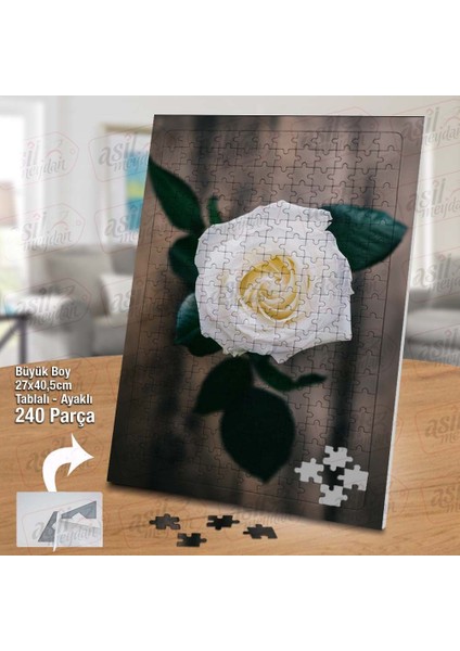 Asil Hobi Beyaz Gül - Tahta Zemin - Çiçek Yapboz - Ayak Destekli Çerçeveli 240 Parça Puzzle fiyatları