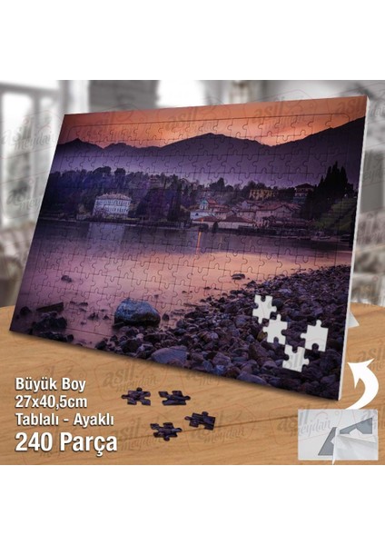 Asil Hobi Dağ - Ağaçlar - Evler - Deniz - Manzara Yapboz- Ayak Destekli Çerçeveli 240 Parça Puzzle