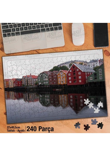 Asil Hobi Rengarenk Evler -Deniz -Yansıma -Manzara Yapboz - Ayak Destekli Çerçeveli 240 Parça Puzzle