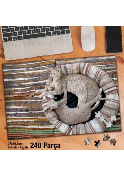 Asil Hobi Sfenks Kedisi -Sevimli Hayvanlar -Canlı Yapboz - Ayak Destekli Çerçeveli 240 Parça Puzzle