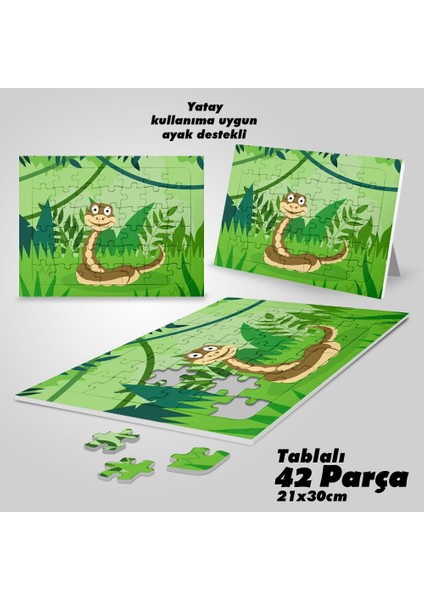 Asil Hobi Sevimli Mutlu Yılan - Orman Yapboz- Ayak Destekli Çerçeveli 42 Parça Puzzle