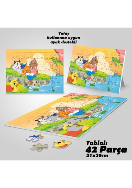 Asil Hobi Kitap Okuyan Hayvanlar -Doğa - Çocuklar Için Eğitici Yapboz- Ayak Destekli 42 Parça Puzzle