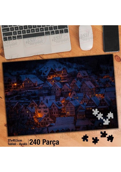 Akşam Karanlığında Şehir Görüntüsü - Kış Yapboz -Ayak Destekli Çerçeveli 240 Parça Puzzle