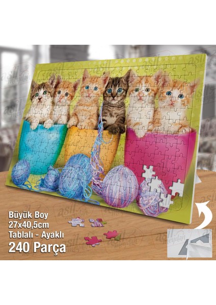 Afacan Sevimli Yavru Kediler Yapboz -Ayak Destekli Çerçeveli 240 Parça Puzzle