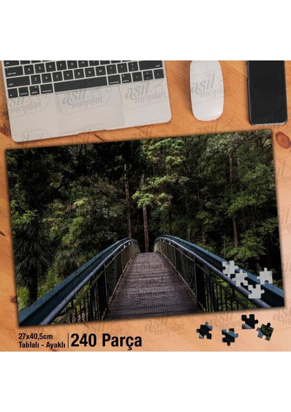 Asil Hobi Tahta Köprü - Ağaçlar - Yol Yapboz - Ayak Destekli Çerçeveli 240 Parça Puzzle
