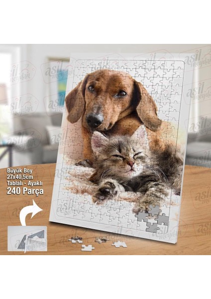 Asil Hobi Kedi ve Köpek - Dost - Hayvan Yapboz - Ayak Destekli Çerçeveli 240 Parça Puzzle fiyatları
