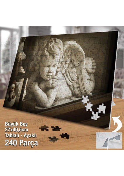 Angel - Melek - Taş Biblo - Heykel -Sanat Yapboz -Ayak Destekli Çerçeveli 240 Parça Puzzle