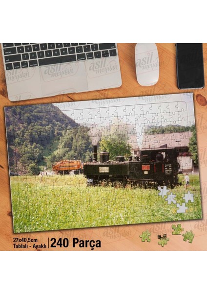 Asil Hobi Demir Yolu - Tren - Lokomotif Yapboz -Ayak Destekli Çerçeveli 240 Parça Puzzle