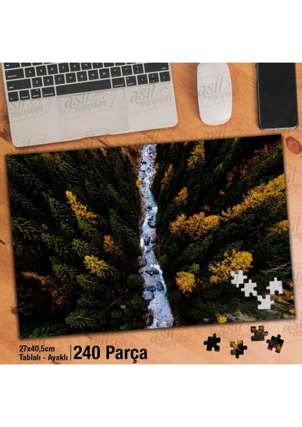 Asil Hobi Çam Ağaçları - Akan Nehir - Su - Doğa Yapboz- Ayak Destekli Çerçeveli 240 Parça Puzzle
