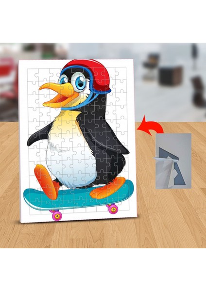 Kaykay Yapan Kasklı Penguen 99 Parça Puzzle Yapboz TABLO-124028