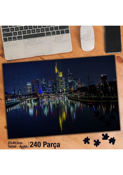 Asil Hobi Gece Şehir Manzarası - Deniz -Yansıma Yapboz- Ayak Destekli Çerçeveli 240 Parça Puzzle