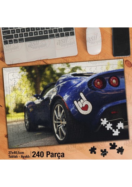 Asil Hobi Spor Araba - Mavi -Hız - Tutku Yapboz - Ayak Destekli Çerçeveli 240 Parça Puzzle