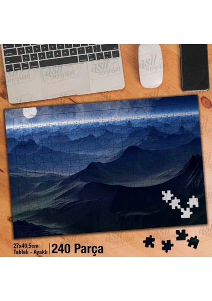 Asil Hobi Gökyüzü - Ay - Dağlar - Sis - Bulut - Doğa Yapboz-Ayak Destekli Çerçeveli 240 Parça Puzzle