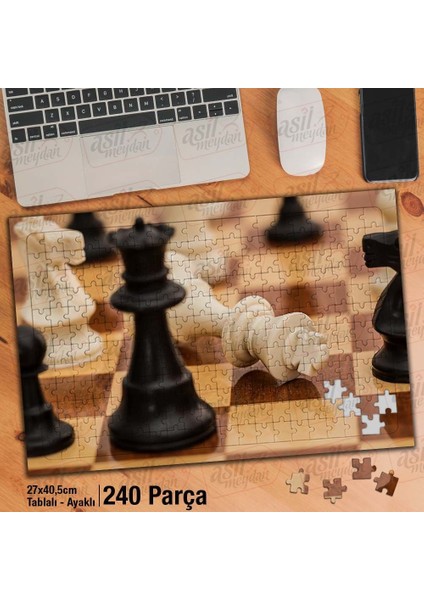 Asil Hobi Santranç - Oyun - Vezir -Piyon- Şah-Mat Yapboz - Ayak Destekli Çerçeveli 240 Parça Puzzle