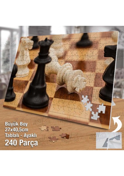 Asil Hobi Santranç - Oyun - Vezir -Piyon- Şah-Mat Yapboz - Ayak Destekli Çerçeveli 240 Parça Puzzle
