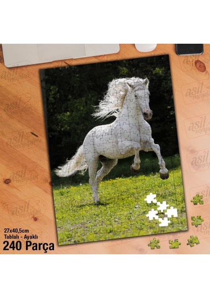 Asil Hobi Beyaz At - Doğa - Hayvan Yapboz - Ayak Destekli Çerçeveli 240 Parça Puzzle