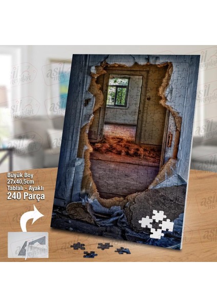 Asil Hobi Hdr - Yırtılmış Duvar - Pencere - Ev Yapboz - Ayak Destekli Çerçeveli 240 Parça Puzzle