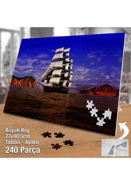 Kayalıklar -Gökyüzü- Deniz -Gemi -Yelken Yapboz -Ayak Destekli Çerçeveli 240 Parça Puzzle