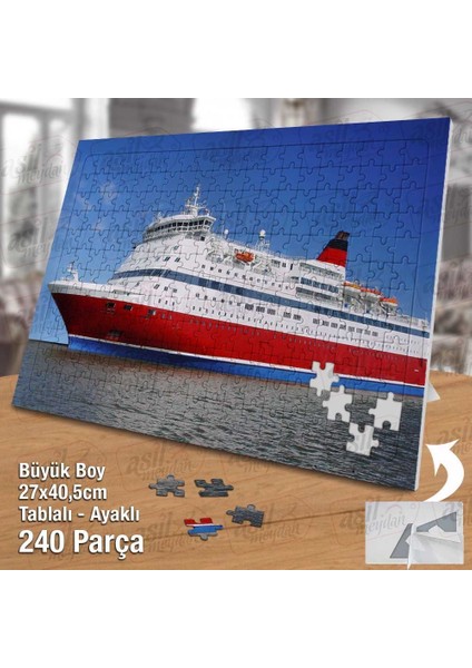 Asil Hobi Deniz - Kırmızı Beyaz Gemi -Doğa -Manzara Yapboz -Ayak Destekli Çerçeveli 240 Parça Puzzle fiyatları