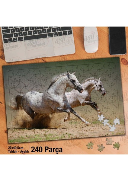 Asil Hobi Koşan Beyaz Atlar - Vahşi Hayvan - Doğa Yapboz- Ayak Destekli Çerçeveli 240 Parça Puzzle