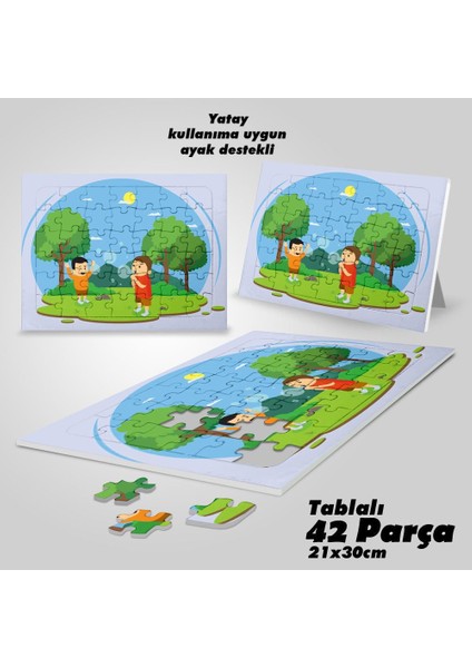 Asil Hobi Iki Arkadaş - Ağaçlar - Çocuk Yapboz- Ayak Destekli Çerçeveli 42 Parça Puzzle