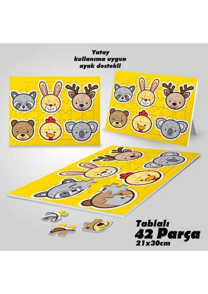 Asil Hobi Sevimli Hayvanlar - Ayı - Tavuk - Tavşan Yapboz- Ayak Destekli Çerçeveli 42 Parça Puzzle