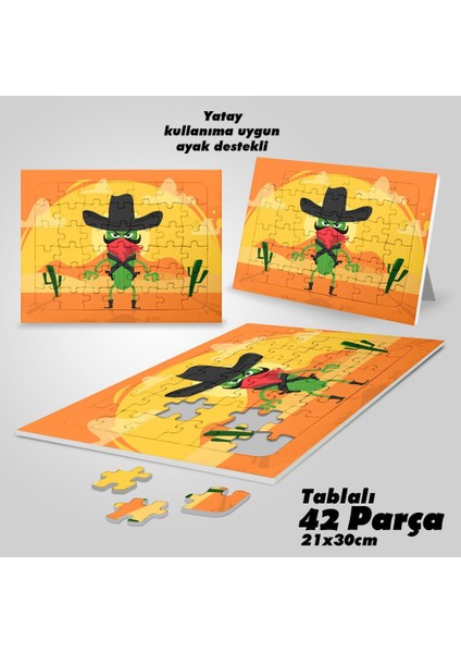 Asil Hobi Kovboy - Güneş - Kakdüs - Çöl- Çocuklar Için Eğitici Yapboz- Ayak Destekli 42 Parça Puzzle