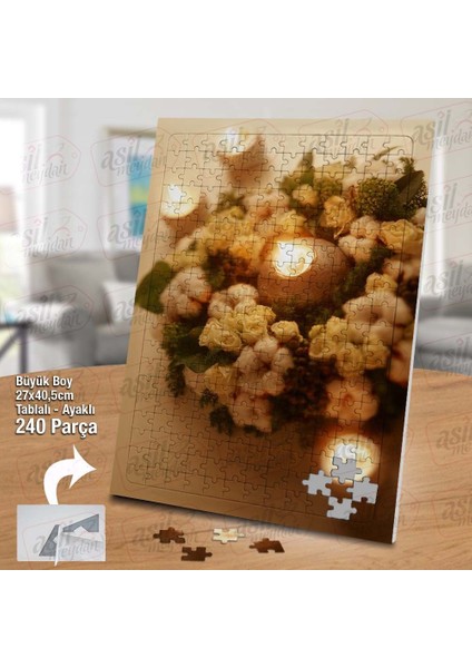 Asil Hobi Yanan Mumlar Beyaz Çiçekler Yapboz - Ayak Destekli Çerçeveli 240 Parça Puzzle fiyatları