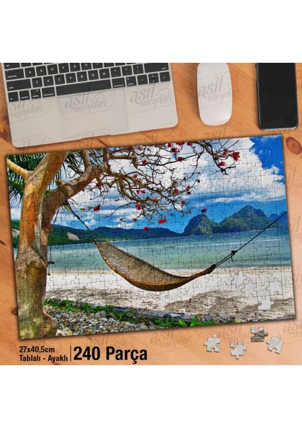 Asil Hobi Hamak -Ağaçlar - Deniz - Doğa- Manzara Yapboz - Ayak Destekli Çerçeveli 240 Parça Puzzle