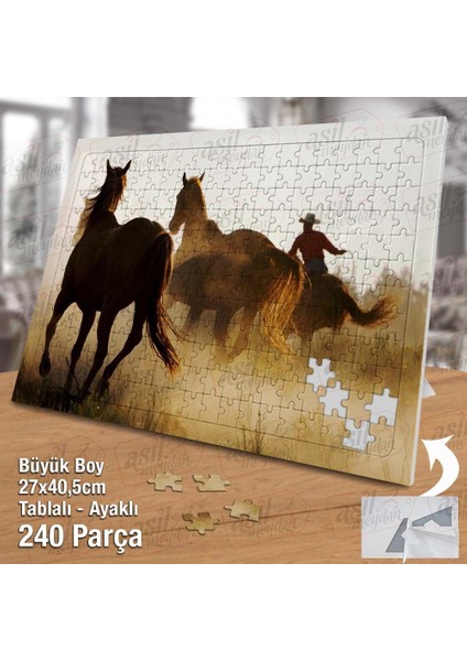Asil Hobi Koşan Atlar - Kovboy - Toz Bulutu- Hayvan Yapboz -Ayak Destekli Çerçeveli 240 Parça Puzzle fiyatları