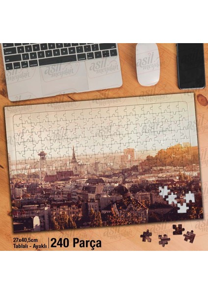Asil Hobi Şehir - Evler - Kuş Bakışı - Manzara Yapboz- Ayak Destekli Çerçeveli 240 Parça Puzzle