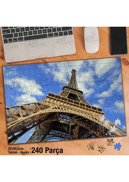 Asil Hobi Eyfel Kulesi -Gökyüzü -Yakın Çekim -Paris Yapboz- Ayak Destekli Çerçeveli 240 Parça Puzzle