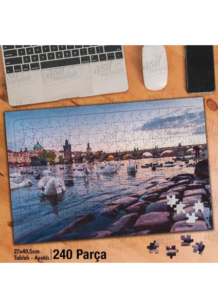 Asil Hobi Kuğu - Göl - Köprü - Manzara - Hayvan Yapboz - Ayak Destekli Çerçeveli 240 Parça Puzzle