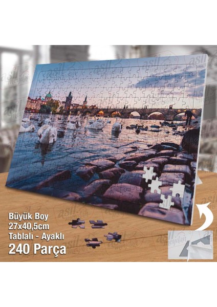 Asil Hobi Kuğu - Göl - Köprü - Manzara - Hayvan Yapboz - Ayak Destekli Çerçeveli 240 Parça Puzzle
