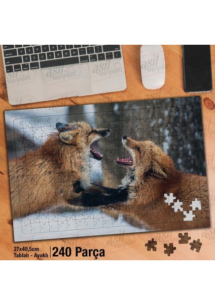 Asil Hobi Kış - Kar - Orman -Tilki - Vahşi Hayvan Yapboz - Ayak Destekli Çerçeveli 240 Parça Puzzle