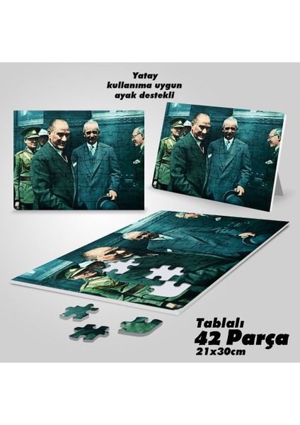 Asil Hobi Gazi Mustafa Kemal Atatürk ve Ismet Inönü -Yapboz -Ayak Destekli Çerçeveli 42 Parça Puzzle