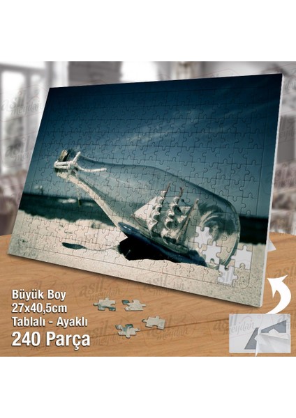 Asil Hobi Cam Şişe Içinde Maket Gemi - Kumsal Yapboz - Ayak Destekli Çerçeveli 240 Parça Puzzle