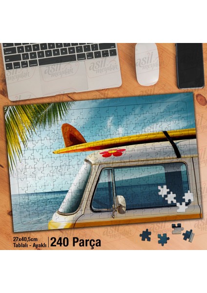 Asil Hobi Tatil - Woswos - Araba - Ağaç - Deniz Yapboz - Ayak Destekli Çerçeveli 240 Parça Puzzle