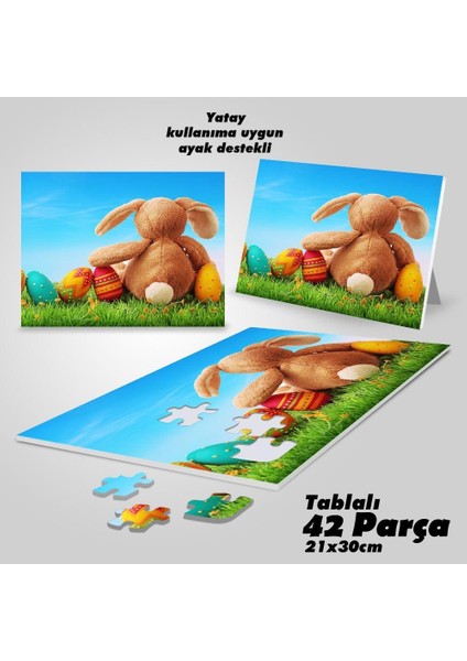 Asil Hobi Renkli Yumurtalar - Oyuncak Tavşan Yapboz- Ayak Destekli Çerçeveli 42 Parça Puzzle
