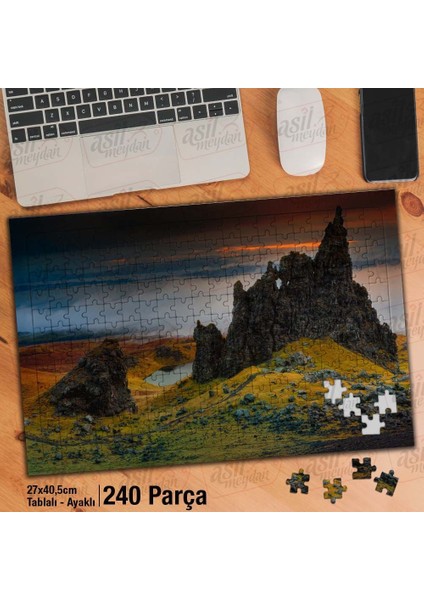 Asil Hobi Kayalıklar - Bulutlar -Sis -Doğa -Manzara Yapboz- Ayak Destekli Çerçeveli 240 Parça Puzzle